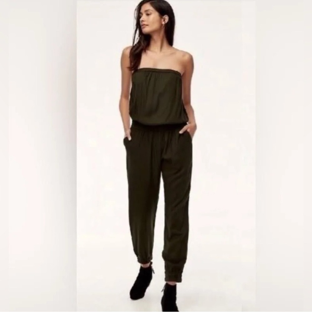 50 Aritzia Sunday Best Tabata jumpsuit strapless olive green xsmall